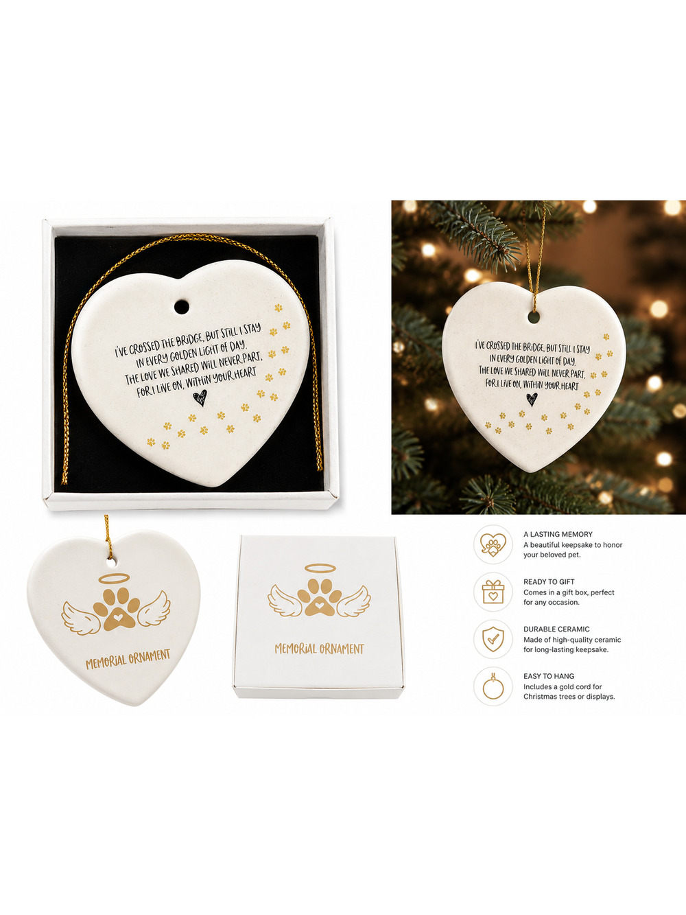 Copied - Pet Memorial Heart Ornament – Ceramic Keepsake Ornament with Gift Box